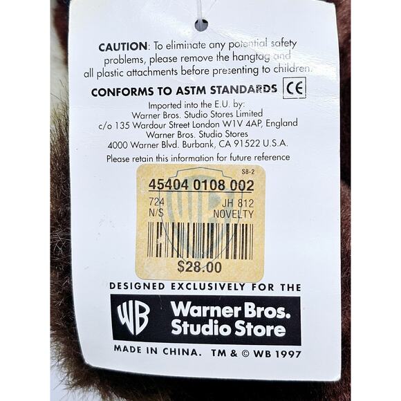 Looney Tunes Taz Warner Brothers Studio Store Tasmanian Devil Plush Tags 14” VTG - Picture 9 of 13